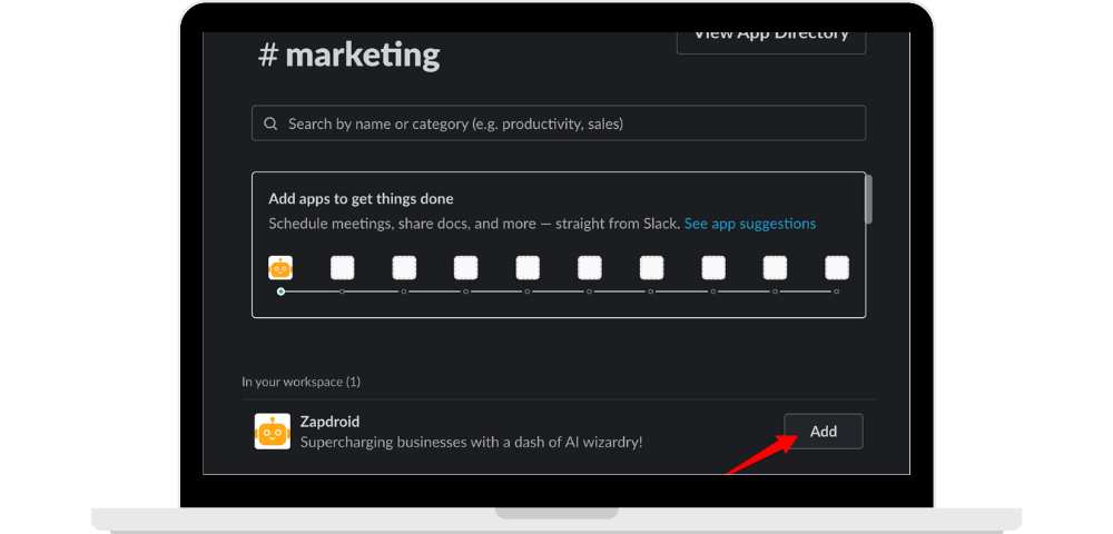 Step 2: Zapdroid added to channel